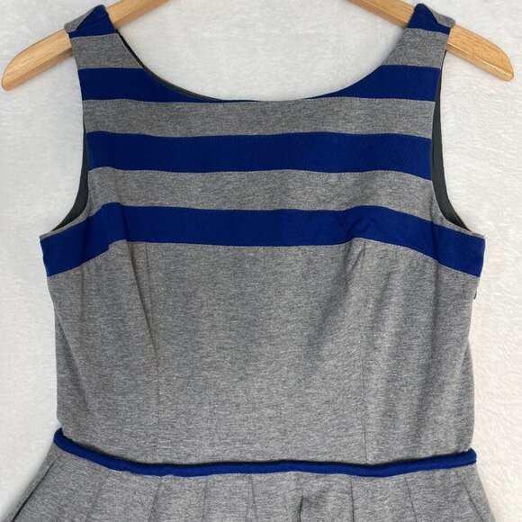 EShakti Gray Blue Stripe Fit and Flare Cotton Jersey Dress Preppy Colorblock - Picture 2 of 8